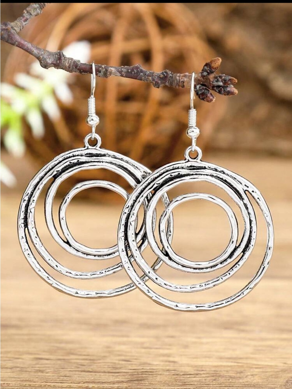 Silver Tone Multi-Ring Drop Earrings - Women Jewelry